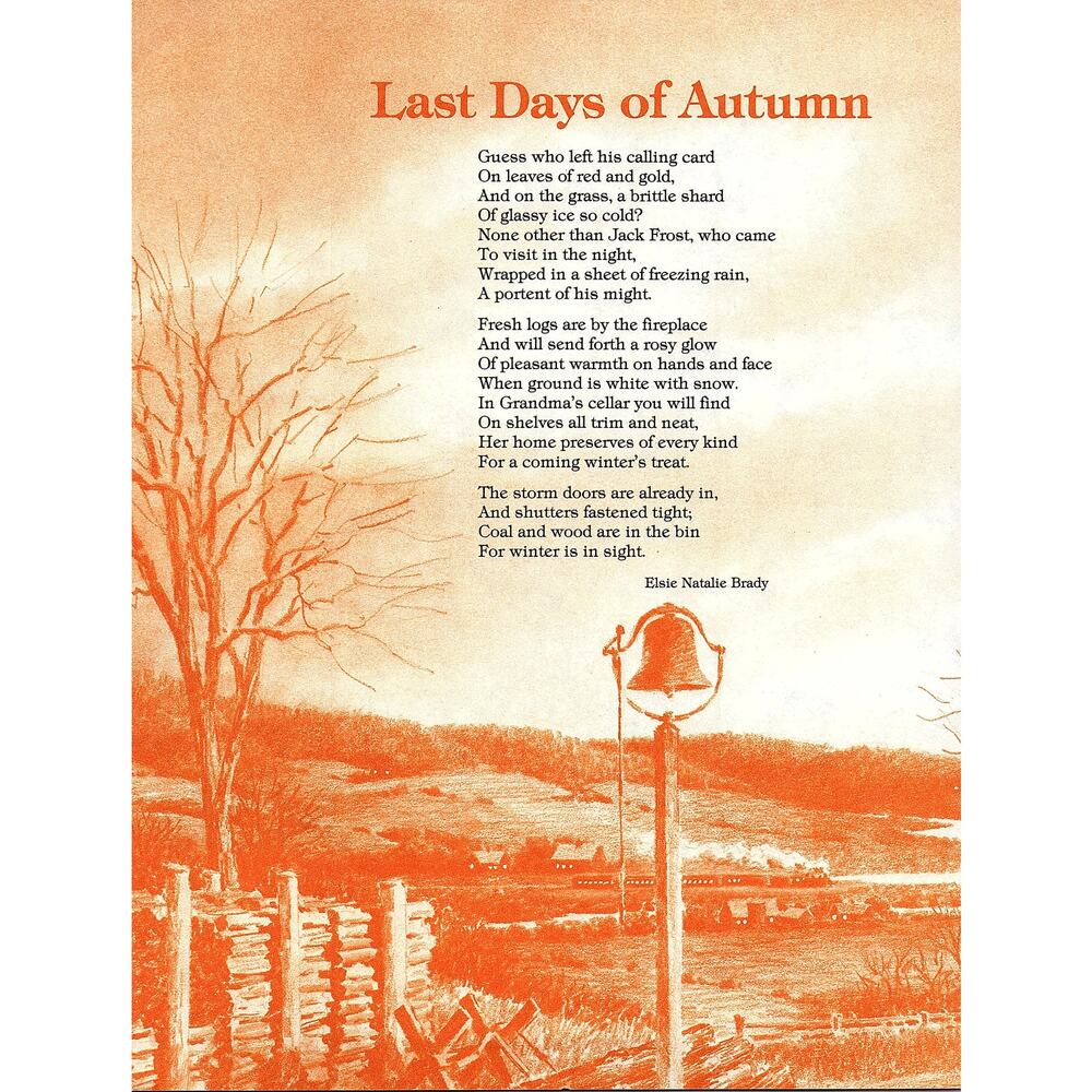Last Days Of Autumn Elsie Natalie Brady 1980s Poem Retro Kitsch Wall Art SE6 - Picture 2 of 2